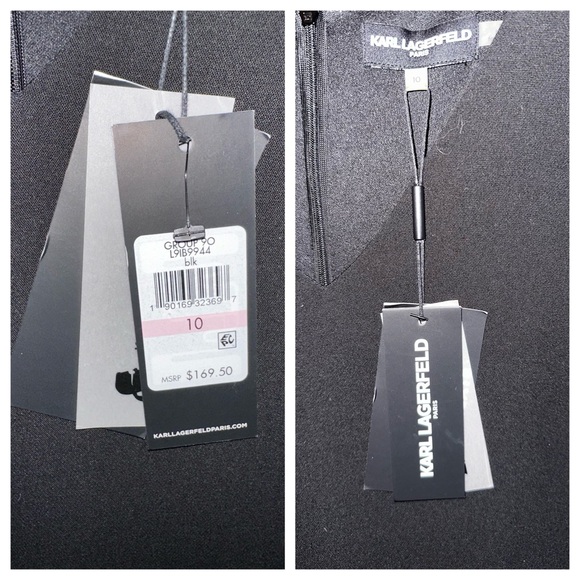 Karl Lagerfeld Flapper Style, Black Lace & Faux Leather Trim Dress SZ 10 NWT - Picture 10 of 15